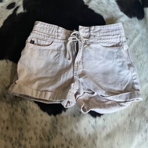 Kancan Women's Light Pink High Waisted Denim Cuffed‎ Shorts - Size S